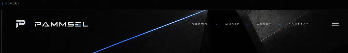 Pammsel brand header — concrete architecture with blue light